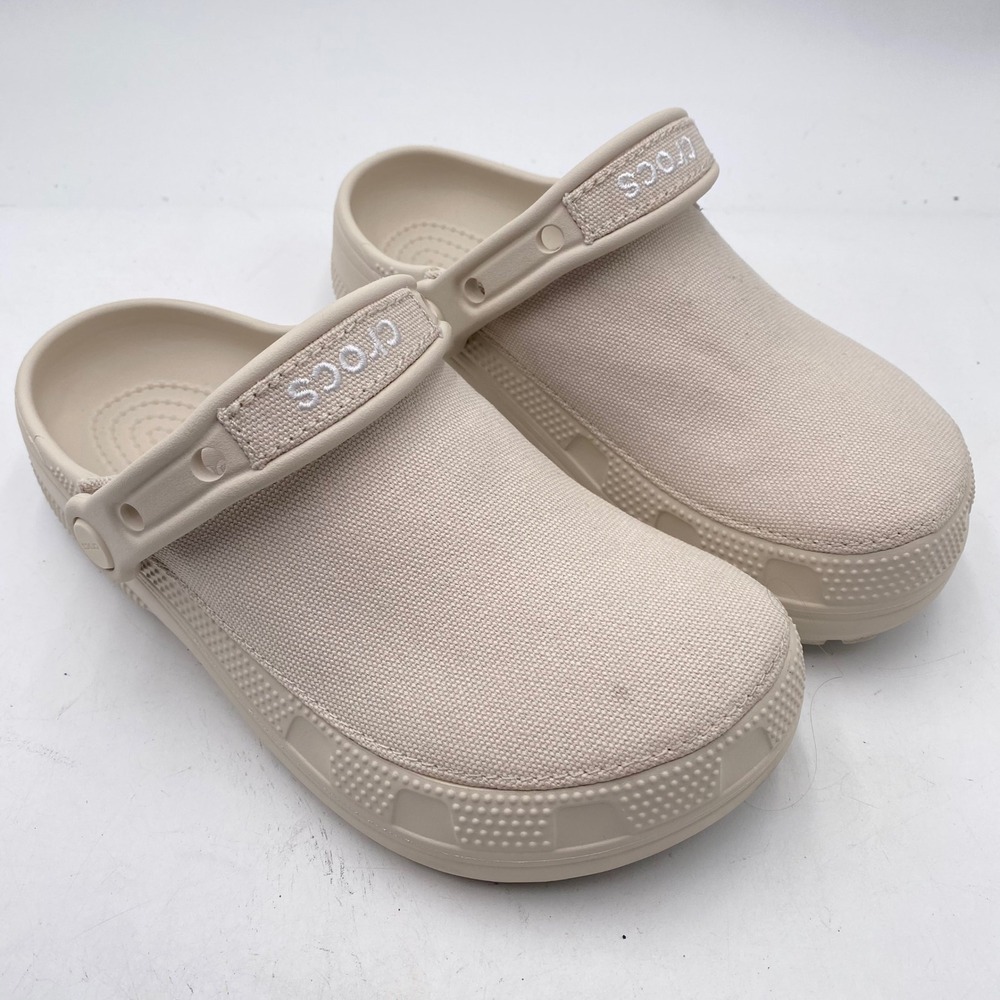 Crocs Classic Canvas Clog Shoes Women 7 Men 5 Tan Beige Slip On Comfort Sandal